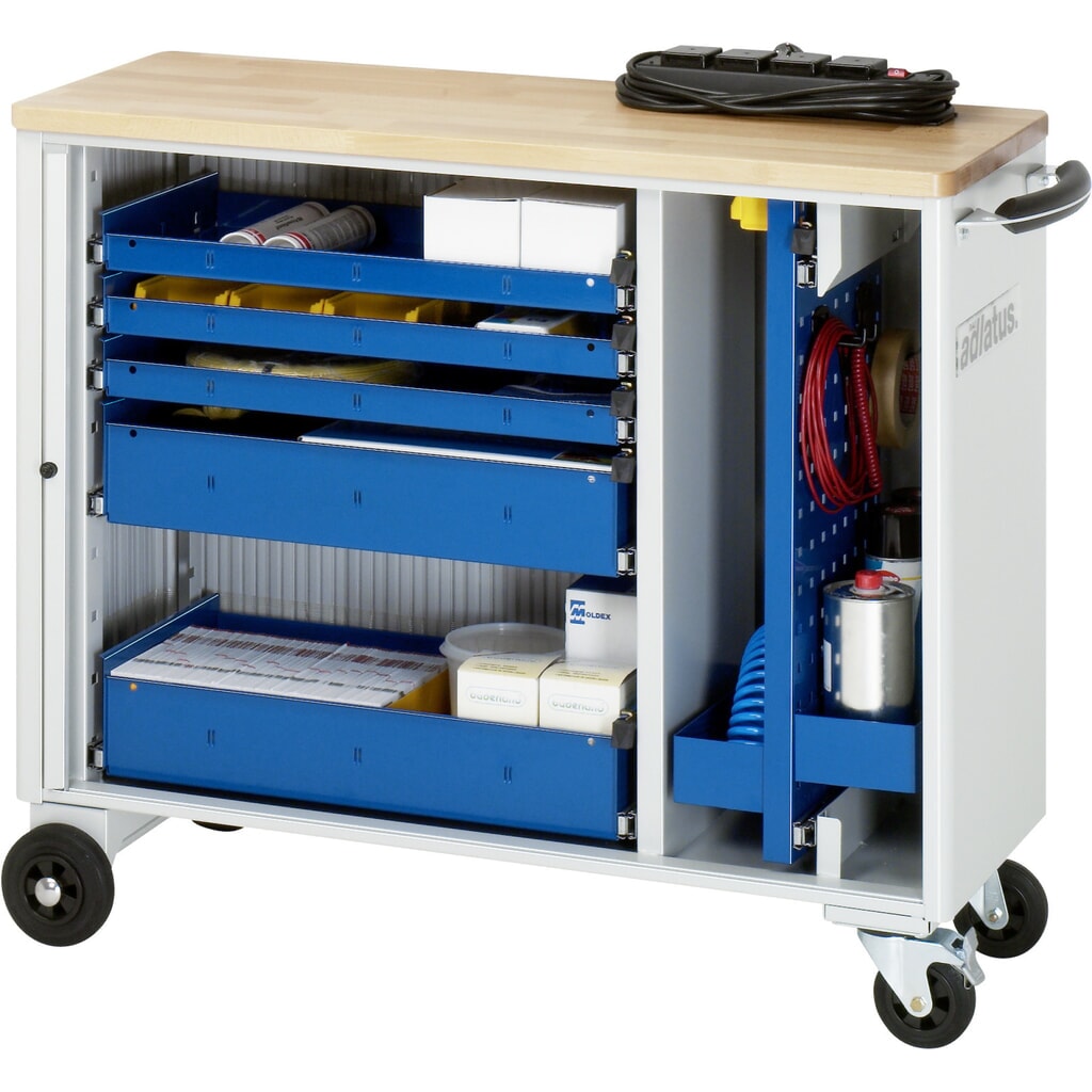 RAU Werkzeugwagen Serie adlatus, HxBxT 860 x 1.025 x 400 mm, 5 Schubladen 3 x 40, 2 x 105 mm, Arbeitsplatte Buche Produktabbildung: RAU Werkzeugwagen Serie adlatus, HxBxT 860 x 1.025 x 400 mm, 5 Schubladen 3 x 40, 2 x 105 mm, Arbeitsplatte Buche