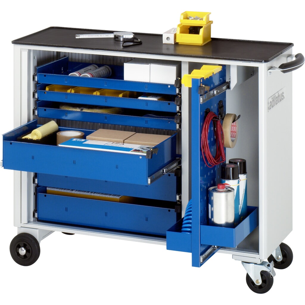 Produktabbildung: RAU Werkzeugwagen Serie adlatus, HxBxT 860 x 1.025 x 400 mm, 6 Schubladen 3 x 40, 3 x 105 mm, Arbeitsplatte Metall