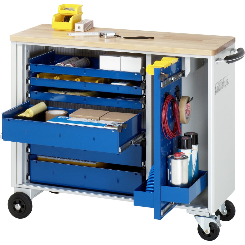 RAU Werkzeugwagen Serie adlatus, HxBxT 860 x 1.025 x 400 mm, 6 Schubladen 3 x 40, 3 x 105 mm, Arbeitsplatte Buche Produktabbildung: RAU Werkzeugwagen Serie adlatus, HxBxT 860 x 1.025 x 400 mm, 6 Schubladen 3 x 40, 3 x 105 mm, Arbeitsplatte Buche