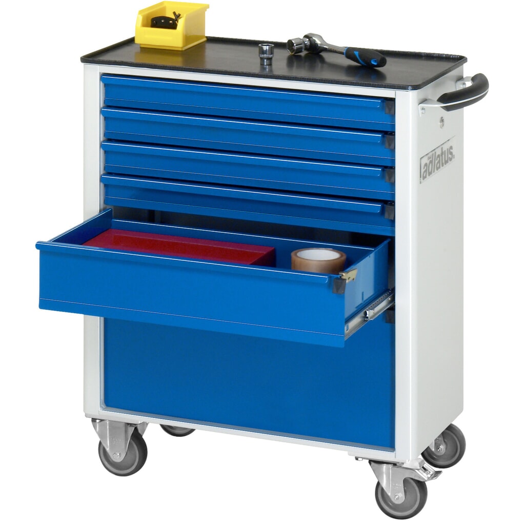 RAU Werkzeugwagen Serie adlatus 700, HxBxT 860 x 700 x 350 mm, 6 Schubladen 4 x 65, 1 x 130, 1 x 260 mm, Arbeitsplatte Metall Produktabbildung: RAU Werkzeugwagen Serie adlatus 700, HxBxT 860 x 700 x 350 mm, 6 Schubladen 4 x 65, 1 x 130, 1 x 260 mm, Arbeitsplatte Metall