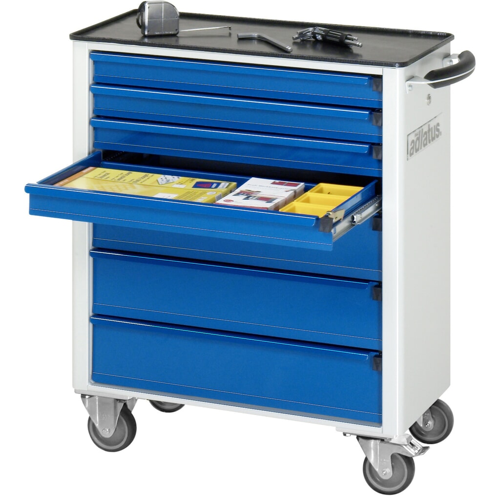 RAU Werkzeugwagen Serie adlatus 700, HxBxT 860 x 700 x 350 mm, 7 Schubladen 4 x 65, 3 x 130 mm, Arbeitsplatte Metall Produktabbildung: RAU Werkzeugwagen Serie adlatus 700, HxBxT 860 x 700 x 350 mm, 7 Schubladen 4 x 65, 3 x 130 mm, Arbeitsplatte Metall