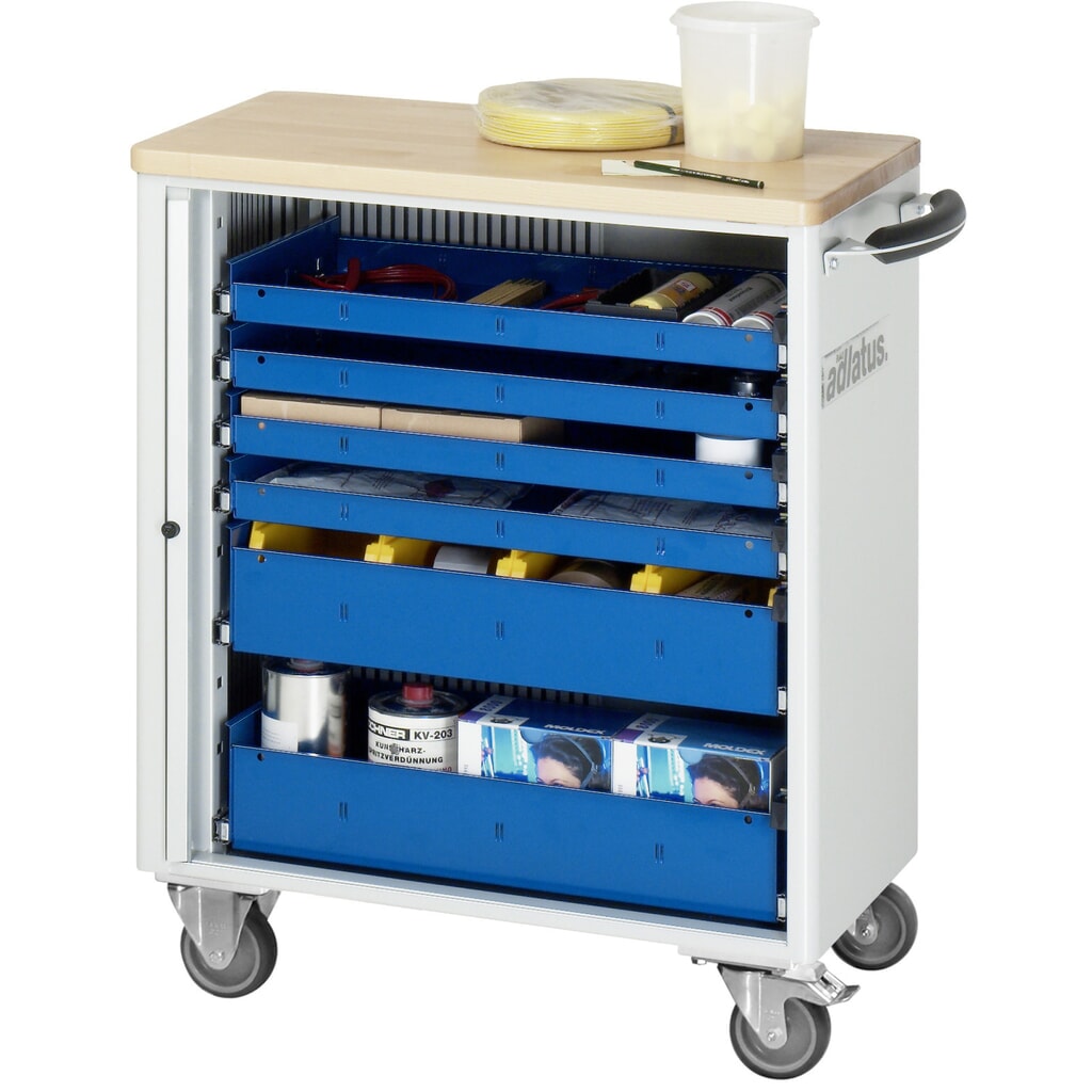 RAU Werkzeugwagen Serie adlatus 700, HxBxT 860 x 725 x 400 mm, 6 Schubladen mit Einzelsicherung, 4 x 40, 2 x 105 mm, Arbeitsplatte Buche Produktabbildung: RAU Werkzeugwagen Serie adlatus 700, HxBxT 860 x 725 x 400 mm, 6 Schubladen mit Einzelsicherung, 4 x 40, 2 x 105 mm, Arbeitsplatte Buche