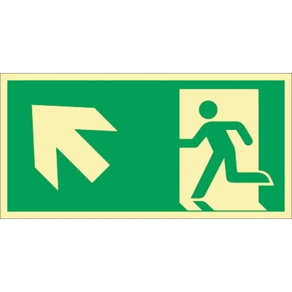 Produktabbildung: Rettungszeichen DIN EN ISO 7010, Rettungsweg links aufwärts, L297xB148 mm, Kunststoff