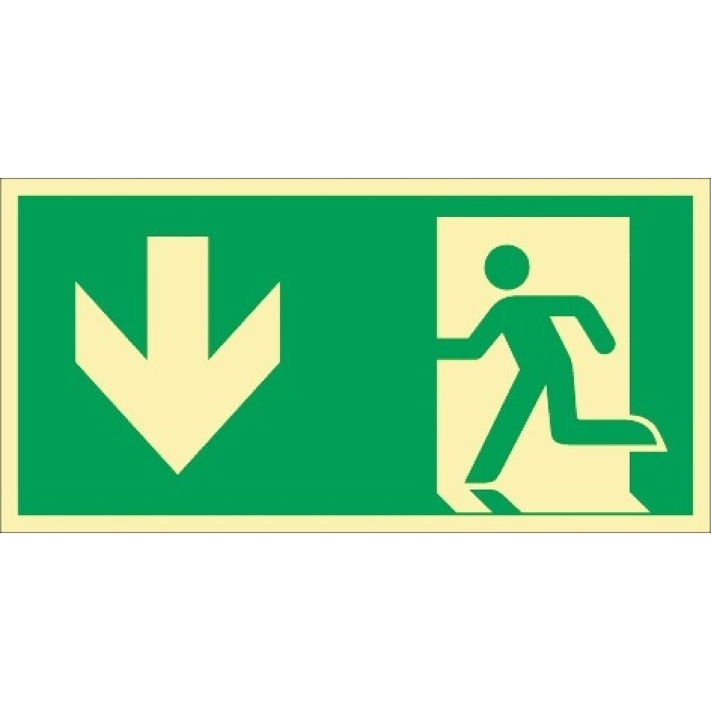 Produktabbildung: Rettungszeichen DIN EN ISO 7010, Notausgang Querf./m.Figur, L297xB148 mm, Folie