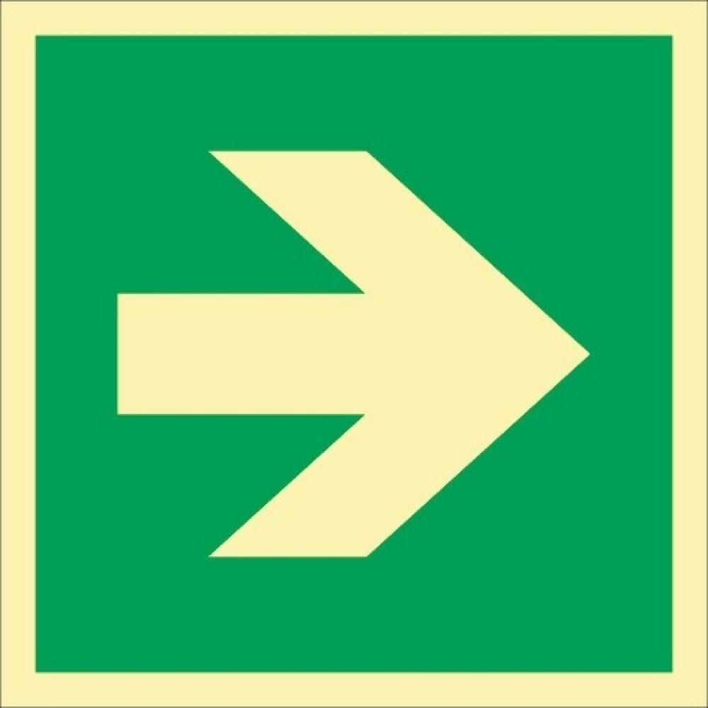 Produktabbildung: Rettungszeichen DIN EN ISO 7010, Pfeil gerade, L148xB148 mm, Folie