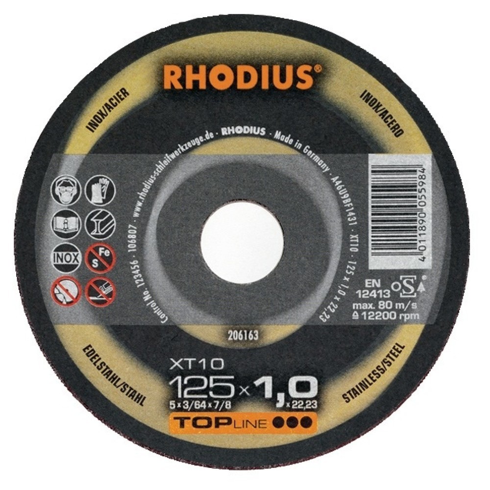 Produktabbildung: RHODIUS Trennscheibe XT10 D125x1mm ger.INOX Bohr.22,23mm