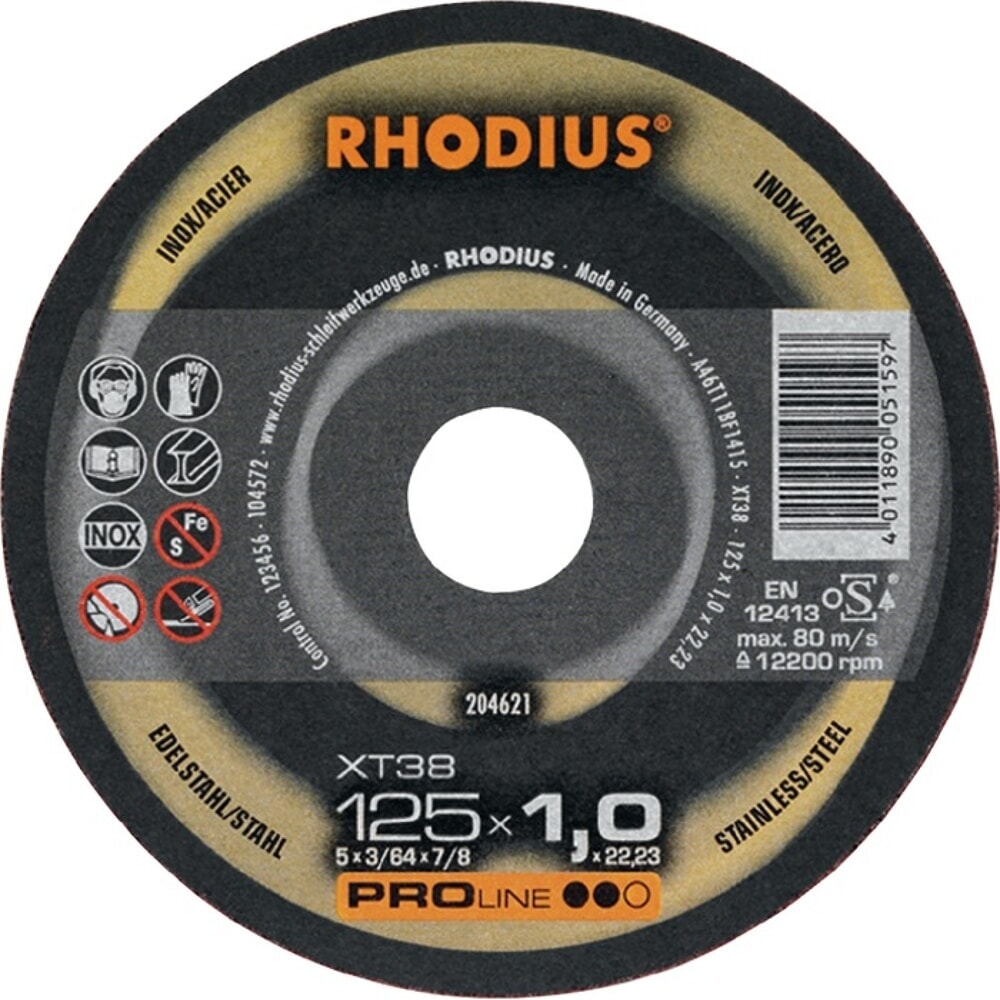 Produktabbildung: RHODIUS Trennscheibe XT38 D115x1mm ger.INOX Bohr.22,23mm