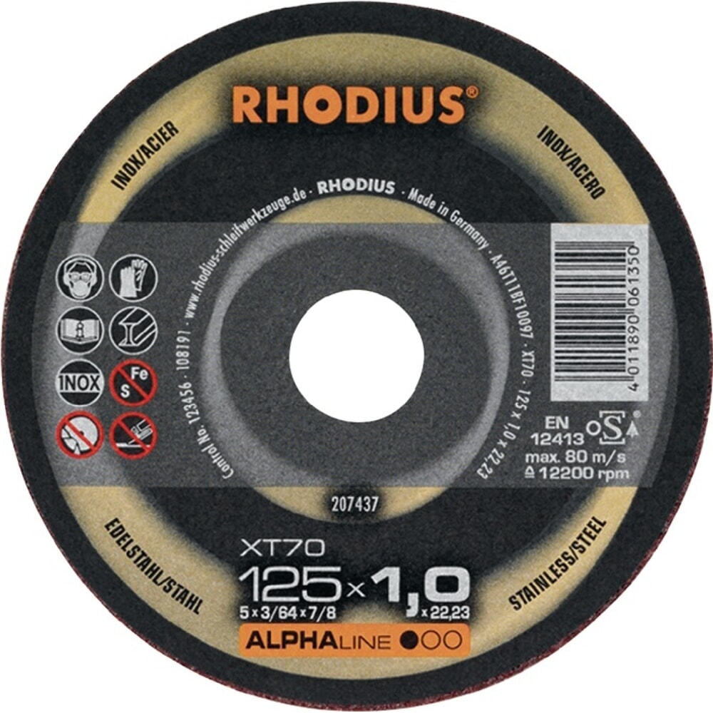 Produktabbildung: RHODIUS Trennscheibe XT70 D125x1mm ger.INOX Bohr.22,23mm
