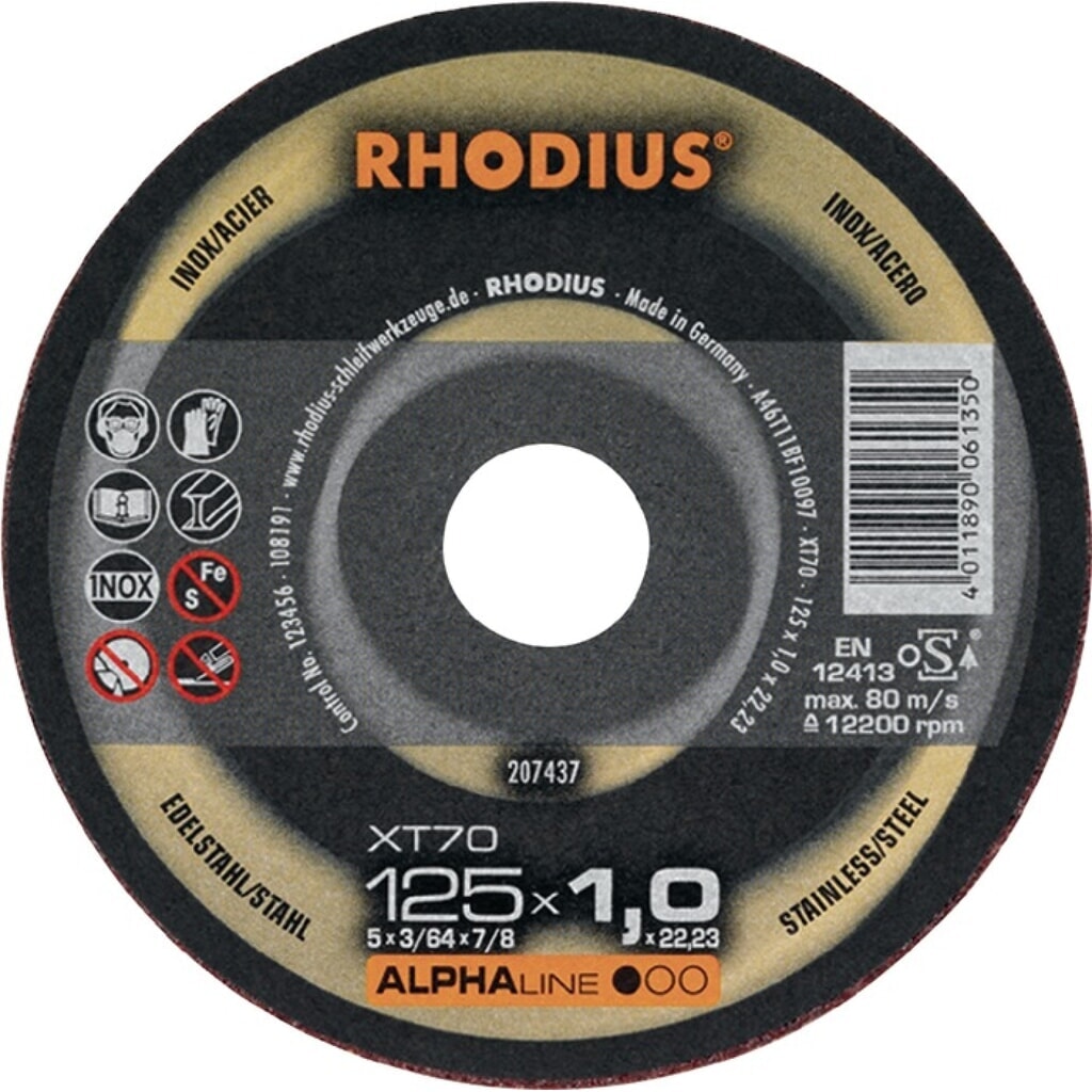 Produktabbildung: RHODIUS Trennscheibe XT70 D125x1mm ger.INOX Bohr.22,23mm