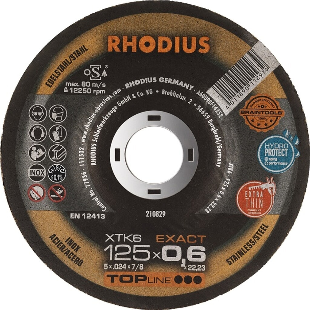 RHODIUS Trennscheibe XTK6 EXACT D125x0,6mm ger.INOX Bohr.22,23mm Produktabbildung: RHODIUS Trennscheibe XTK6 EXACT D125x0,6mm ger.INOX Bohr.22,23mm