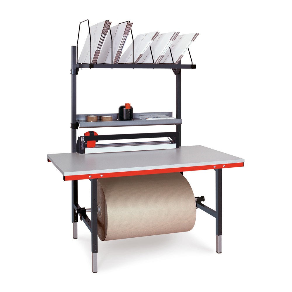 Produktabbildung: Rocholz Manuell höhenverstellbarer Packtisch SYSTEM 2000, Komplett-Paket mit Schneidvorrichtung, Schnittbreite 1000 mm, HxBxT 690-960 x 1.600 x 800 mm
