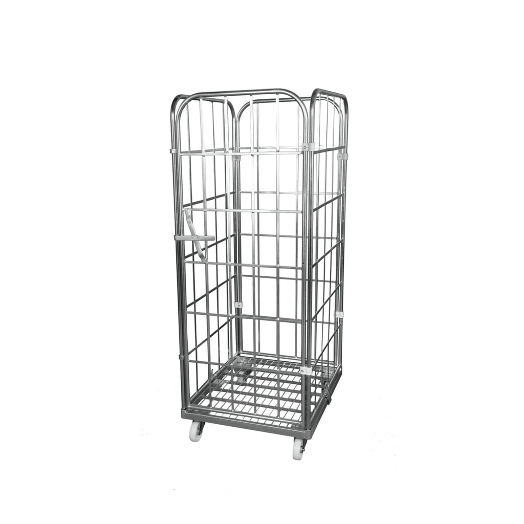 Produktabbildung: Rollbehälter, 4-seitig, einteilige Vorderwand, Stahl-Rollplatte, HxBxT 1.650 x 710 x 800 mm