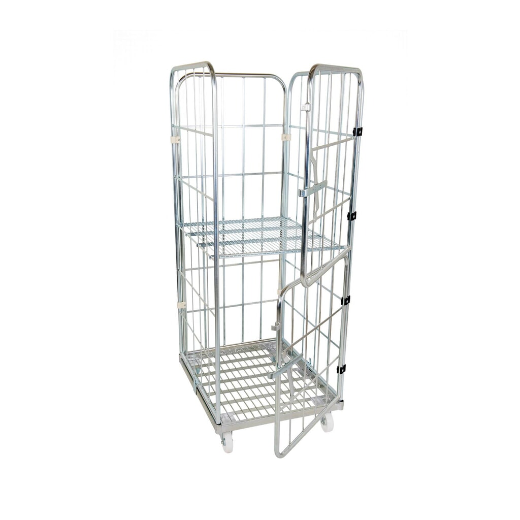 Produktabbildung: Rollbehälter, 4-seitig, geteilte Vorderwand, Stahl-Rollplatte, HxBxT 1.850 x 724 x 815 mm