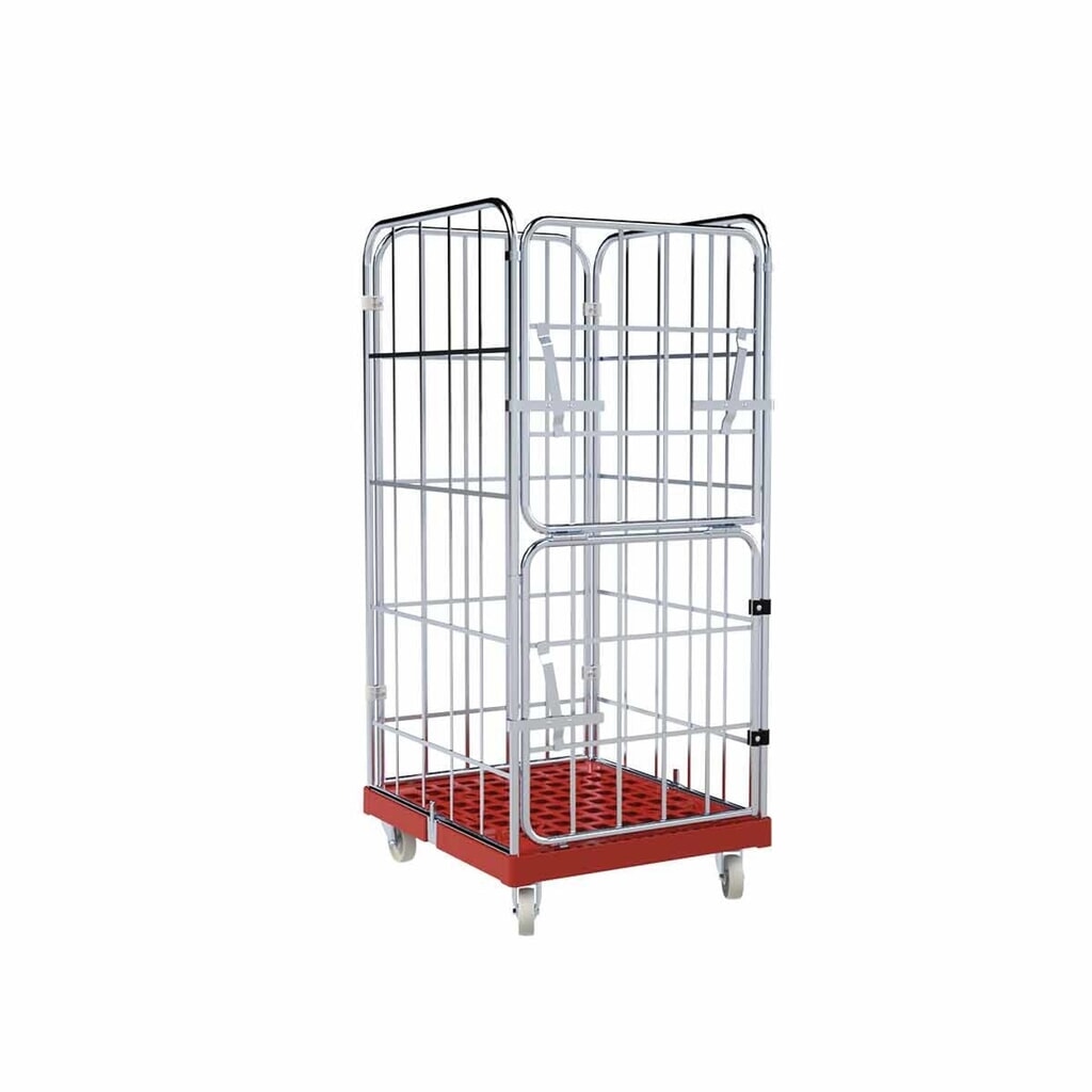 Rollbehälter, 4-seitig, halb abklappbare Vorderwand, Kunststoff-Rollplatte, HxBxT 1.650 x 724 x 815 mm, feuerrot Produktabbildung: Rollbehälter, 4-seitig, halb abklappbare Vorderwand, Kunststoff-Rollplatte, HxBxT 1.650 x 724 x 815 mm, feuerrot