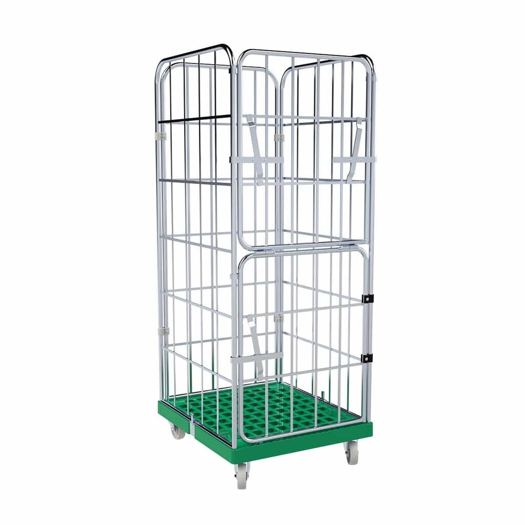 Rollbehälter, 4-seitig, halb abklappbare Vorderwand, Kunststoff-Rollplatte, HxBxT 1.850 x 724 x 815 mm, verkehrsgrün Produktabbildung: Rollbehälter, 4-seitig, halb abklappbare Vorderwand, Kunststoff-Rollplatte, HxBxT 1.850 x 724 x 815 mm, verkehrsgrün