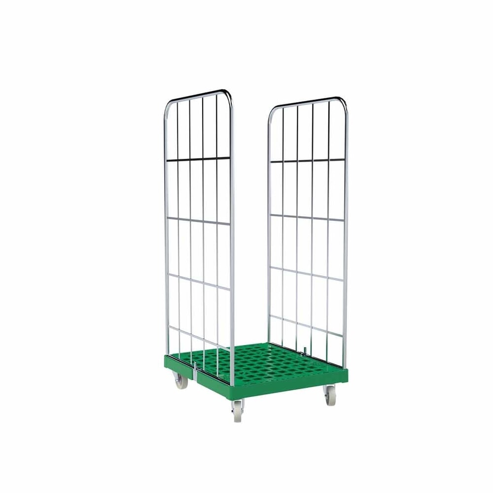 Produktabbildung: Rollbehälter Classic, 2-seitig, galvanisch verzinkt, Kunststoff-Rollplatte, HxBxT 1.650 x 724 x 815 mm, verkehrsgrün
