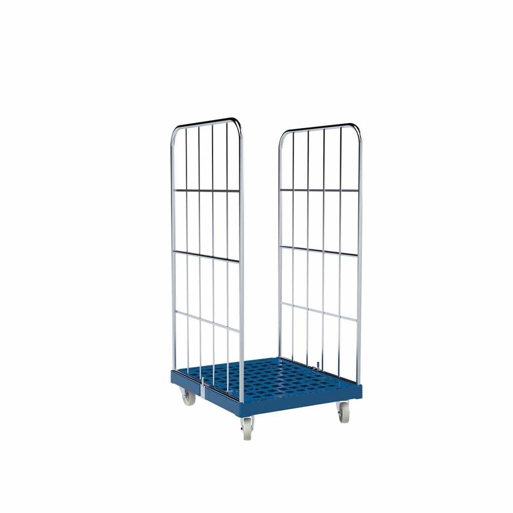 Rollbehälter Classic, 2-seitig, grobmaschig, blau verzinkt Kunststoff-Rollplatte, HxBxT 1.550 x 724 x 815 mm, enzianblau Produktabbildung: Rollbehälter Classic, 2-seitig, grobmaschig, blau verzinkt Kunststoff-Rollplatte, HxBxT 1.550 x 724 x 815 mm, enzianblau