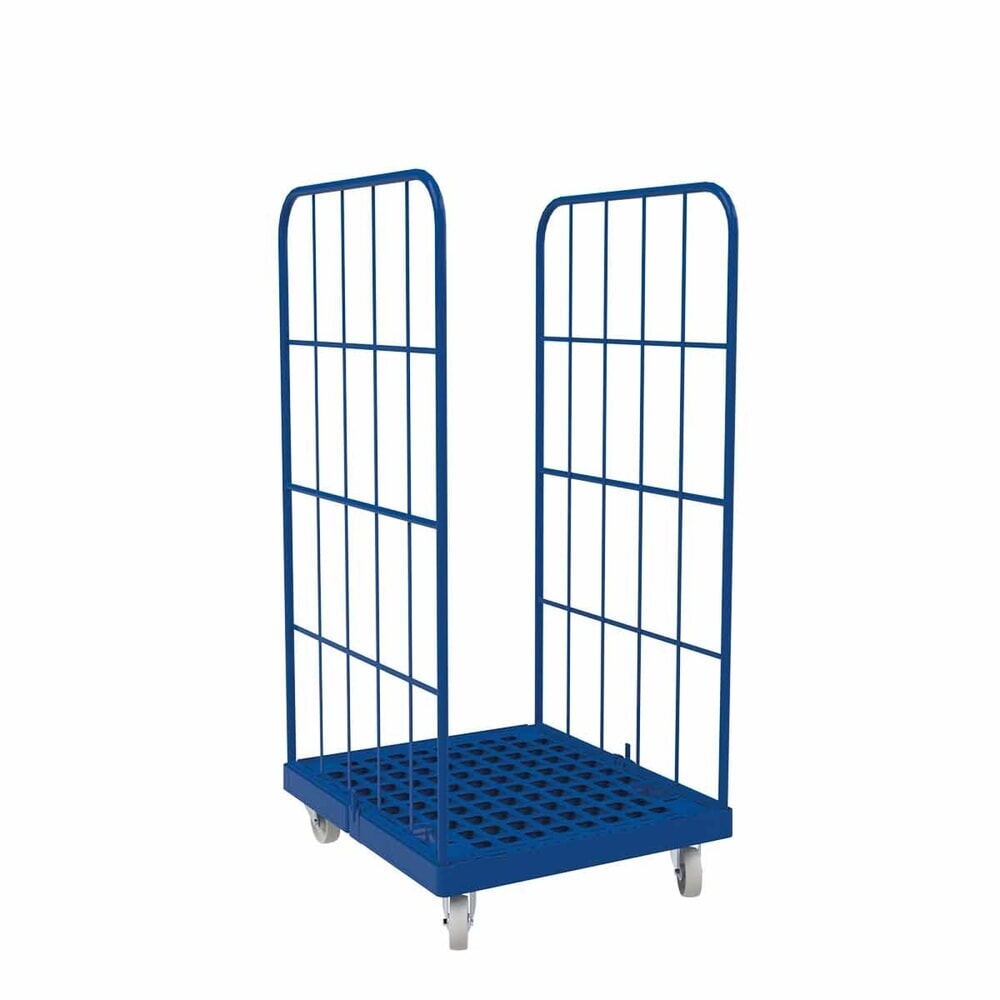 Produktabbildung: Rollbehälter Classic, 2-seitig, grobmaschig, pulverbeschichtet, Kunststoff-Rollplatte, HxBxT 1.550 x 724 x 815 mm, enzianblau