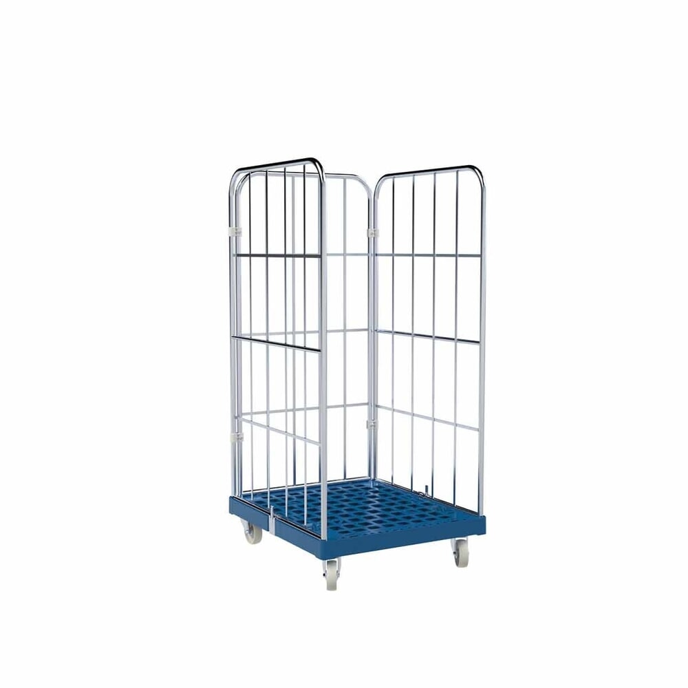 Produktabbildung Nr. 1: Rollbehälter Classic, 3-seitig, grobmaschig, blau verzinkt, Kunststoff-Rollplatte, HxBxT 1.550 x 724 x 815 mm, enzianblau