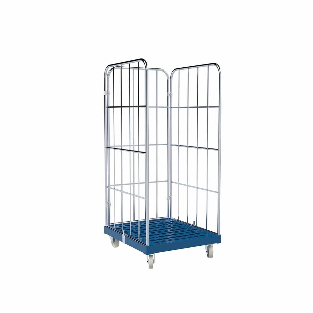 Produktabbildung: Rollbehälter Classic, 3-seitig, grobmaschig, blau verzinkt, Kunststoff-Rollplatte, HxBxT 1.650 x 724 x 815 mm, enzianblau