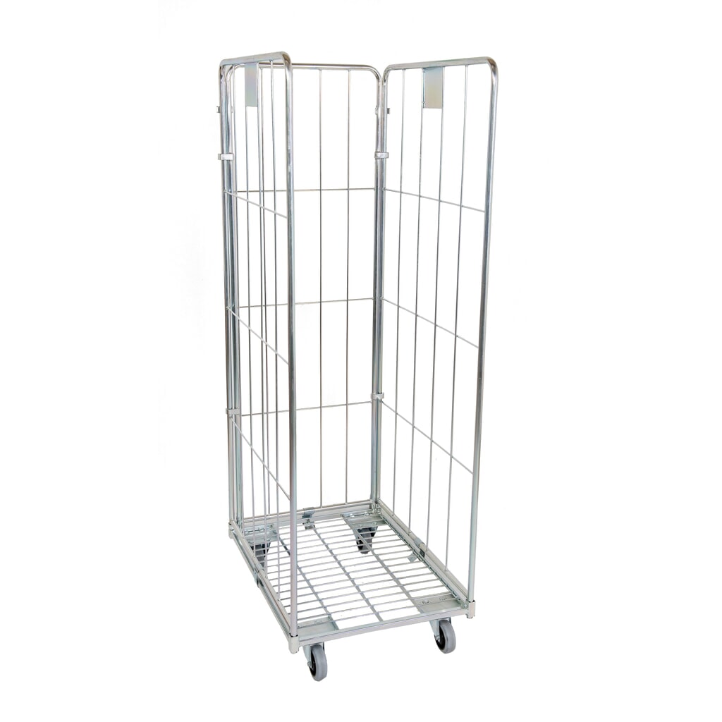 Produktabbildung: Rollbehälter Classic, 3-seitig, grobmaschig, blau verzinkt, Metall-Rollplatte, HxBxT 1.800 x 600 x 800 mm