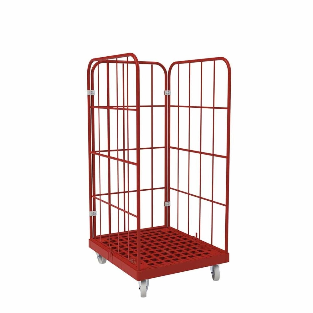 Produktabbildung: Rollbehälter Classic, 3-seitig, grobmaschig, pulverbeschichtet, Kunststoff-Rollplatte, HxBxT 1.550 x 724 x 815 mm, feuerrot
