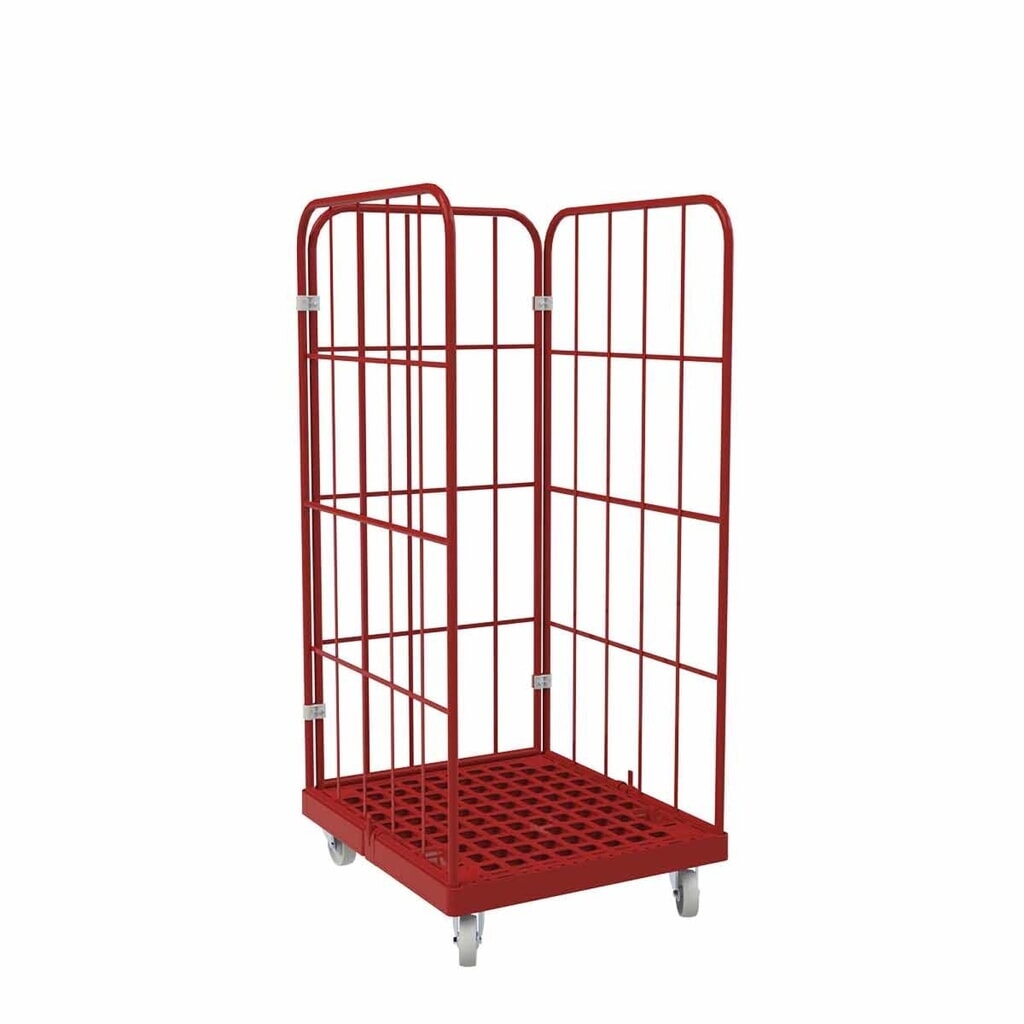 Rollbehälter Classic, 3-seitig, pulverbeschichtet, Kunststoff-Rollplatte, HxBxT 1.650 x 724 x 815 mm, feuerrot Produktabbildung: Rollbehälter Classic, 3-seitig, pulverbeschichtet, Kunststoff-Rollplatte, HxBxT 1.650 x 724 x 815 mm, feuerrot