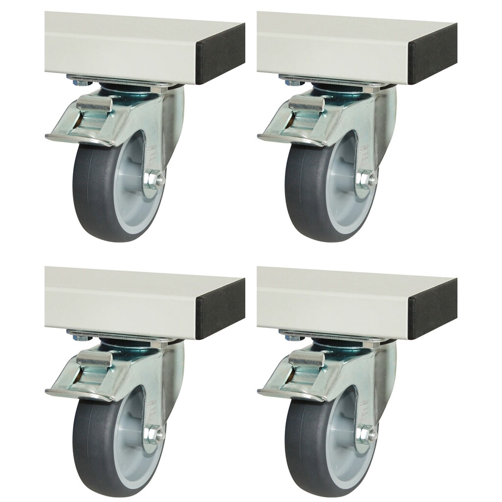 Rollensatz für RAU Serie adlatus 300/600, HxBxT 125 x 100 x 30 mm, 4 Lenkrollen mit Feststeller Produktabbildung: Rollensatz für RAU Serie adlatus 300/600, HxBxT 125 x 100 x 30 mm, 4 Lenkrollen mit Feststeller