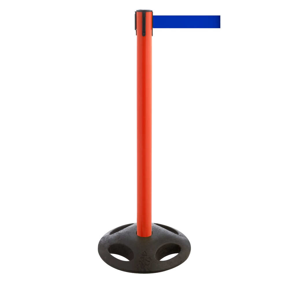 Produktabbildung: RS-GUIDESYSTEMS® Gurt-Absperrpfosten, Bodenteller aus Verbundwerkstoff, Gurtbreite 100 mm, rot, blau