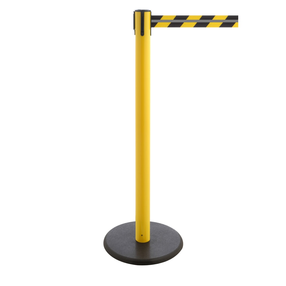 Produktabbildung Nr. 1: RS-GUIDESYSTEMS® Gurt-Absperrpfosten GLA 28-E REFLECTO, Länge 3,5 m, Breite 50 mm, Pfosten gelb, Gurt schwarz/gelb