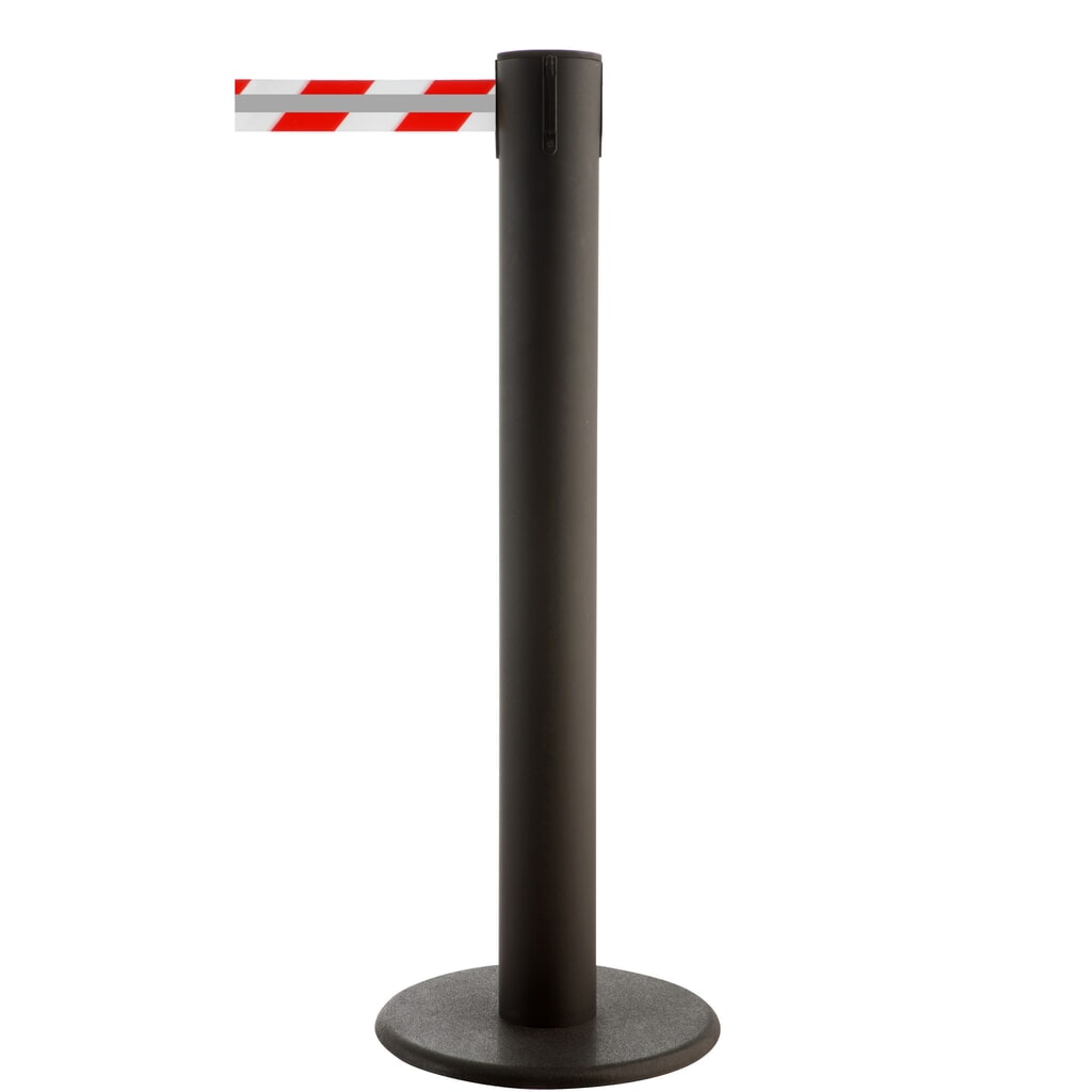 Produktabbildung Nr. 1: RS-GUIDESYSTEMS® Gurt-Absperrpfosten GLA 85-J REFLECTO, Länge 7 m, Breite 50 mm, Pfosten schwarz, Gurt rot/weiss