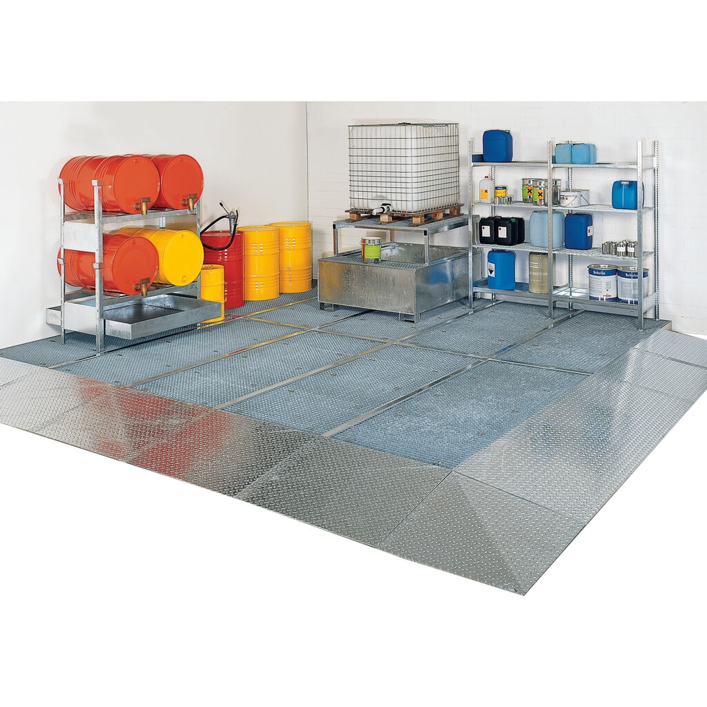 SAFE Flach-Auffangwanne aus Stahl, TK 6.500 kg/m², HxBxT 118 x 1.000 x 1.000 mm Produktabbildung Nr. 2: SAFE Flach-Auffangwanne aus Stahl, TK 6.500 kg/m², HxBxT 118 x 1.000 x 1.000 mm