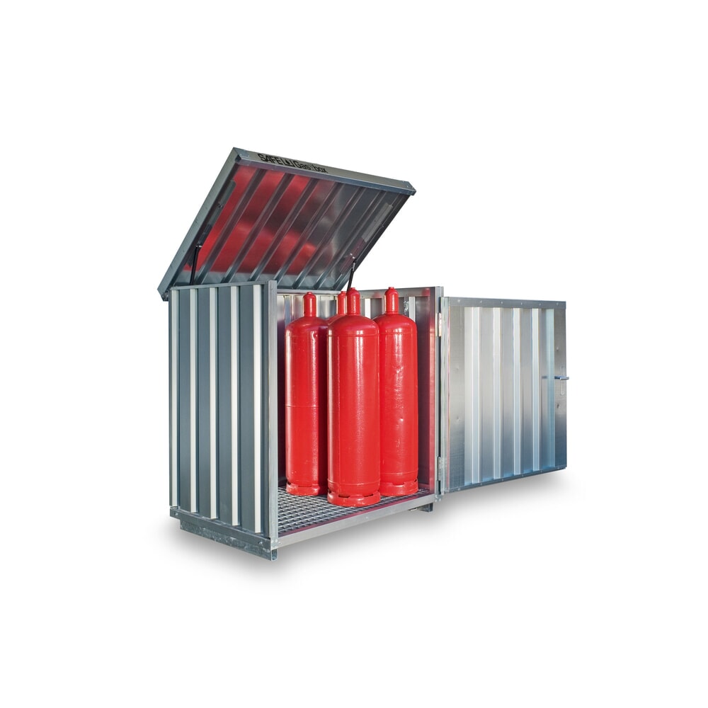 Produktabbildung: SAFE Tank Gasflaschenbox GB 1, verzinkt, montiert, mit Gitterrostboden, für 11 Gasflaschen je 33kg