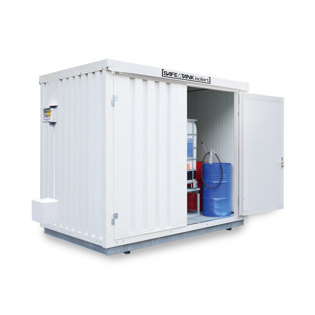 Produktabbildung: SAFE Tank Gefahrstoffcontainer 1000 KTC ALG, Aussenaufstellung, verzinkt, montiert, Masse aussen 3350x2170x2560 mm, Doppelflügeltür, mittig in Breitseite, Lagerfläche 5 m²