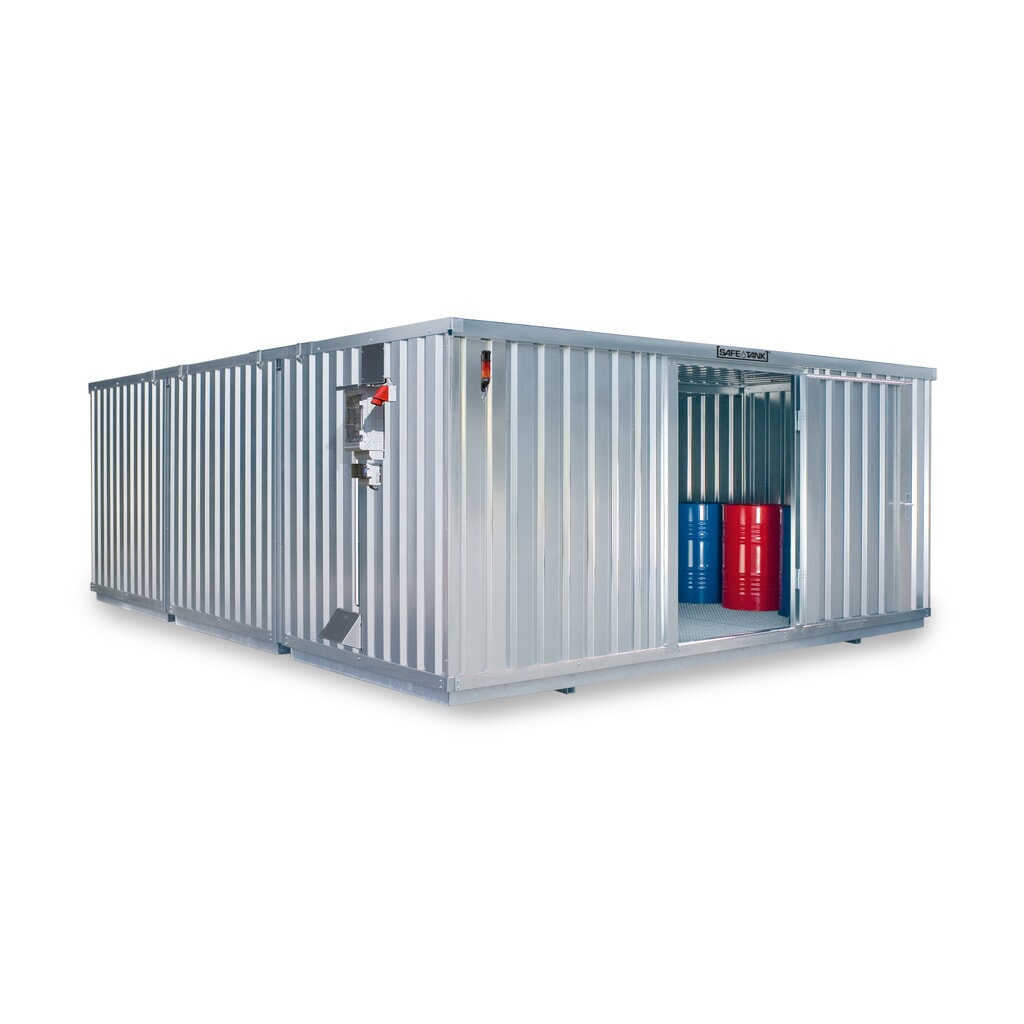 SAFE Tank Gefahrstoffcontainer 5000 CONTROL, automatisierte Explosionsschutzeinrichtung für höchste Energieeffizienz u. Sicherheit, Masse aussen 5380x6520x2300 mm, Einzelflügeltür, mittig in der kurzen Seite, Lagerfläche 32 m² Produktabbildung: SAFE Tank Gefahrstoffcontainer 5000 CONTROL, automatisierte Explosionsschutzeinrichtung für höchste Energieeffizienz u. Sicherheit, Masse aussen 5380x6520x2300 mm, Einzelflügeltür, mittig in der kurzen Seite, Lagerfläche 32 m²