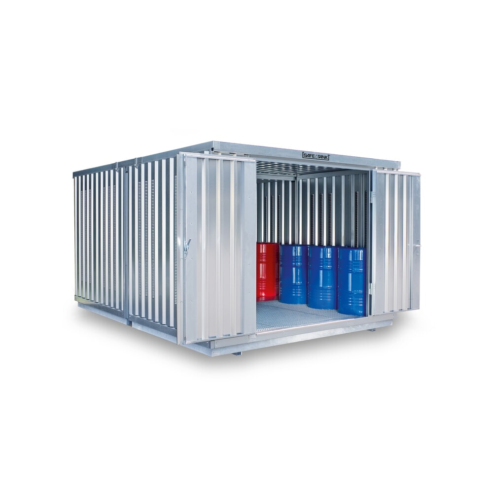 Produktabbildung: SAFE Tank Gefahrstoffcontainer Kombination 3000 PLG, verzinkt, vormontiert, Masse aussen 3050x6520x2310 mm, Doppelflügeltür (asymmetrische Teilung), mittig in der kurzen Seite, Lagerfläche 19 m²