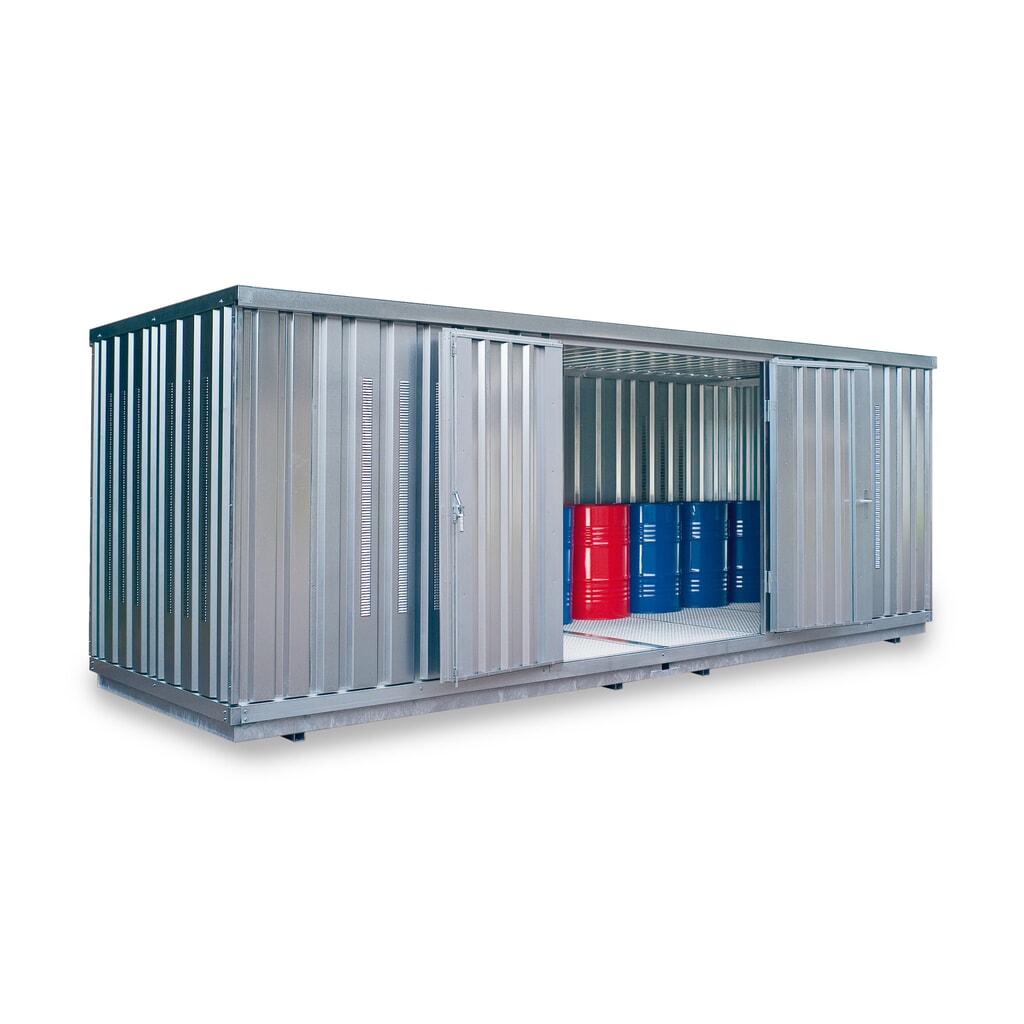SAFE Tank Gefahrstoffcontainer 1900 PLG, Aussenaufstellung, verzinkt, montiert, Masse aussen 6080x2170x2310 mm, Doppelflügeltür (asymmetrische Teilung), mittig in 6 m Seite, Lagerfläche 12 m² Produktabbildung: SAFE Tank Gefahrstoffcontainer 1900 PLG, Aussenaufstellung, verzinkt, montiert, Masse aussen 6080x2170x2310 mm, Doppelflügeltür (asymmetrische Teilung), mittig in 6 m Seite, Lagerfläche 12 m²