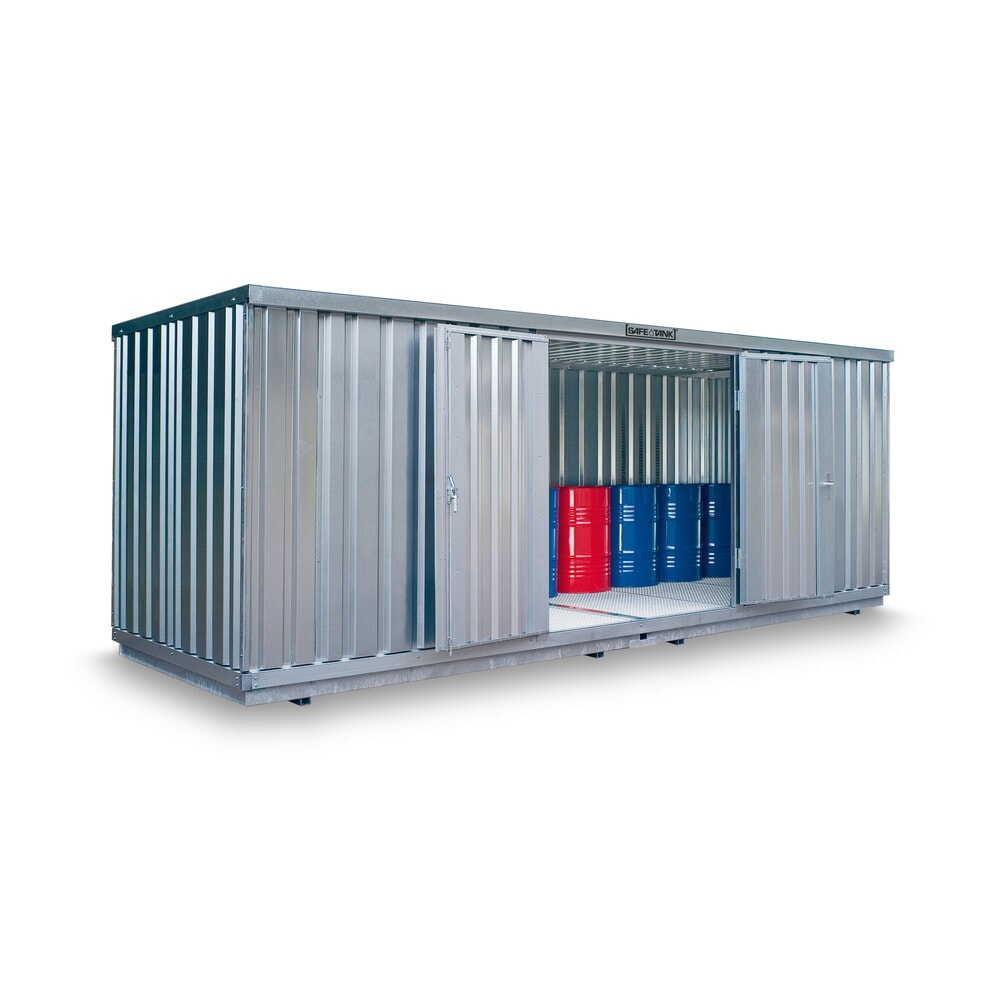 Produktabbildung: SAFE Tank Gefahrstoffcontainer 1900 WGK, verzinkt, montiert, Innen- und Aussenaufstellung, Masse aussen 6080x2170x2310 mm, Einzelflügeltür, mittig in Stirnseite, Lagerfläche 12 m²