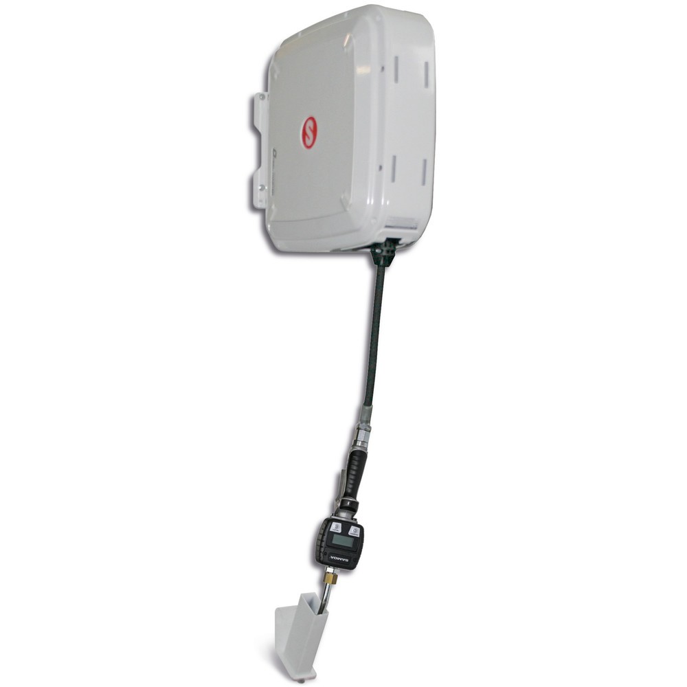 Produktabbildung: SAMOA Schlauchaufroller, geschlossen, mit Elektronik-Handdurchlaufzähler, Schlauchlänge 10 m, Gewinde 1/2"