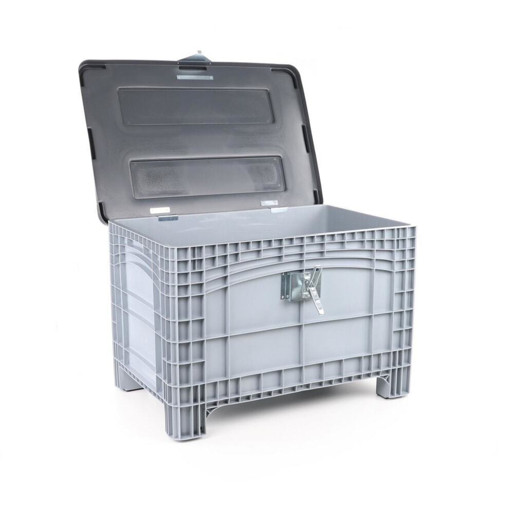 Scharnierdeckel für Grossbehälter, durchbrochen, 1200x800 mm, abschliessbar Produktabbildung: Scharnierdeckel für Grossbehälter, durchbrochen, 1200x800 mm, abschliessbar
