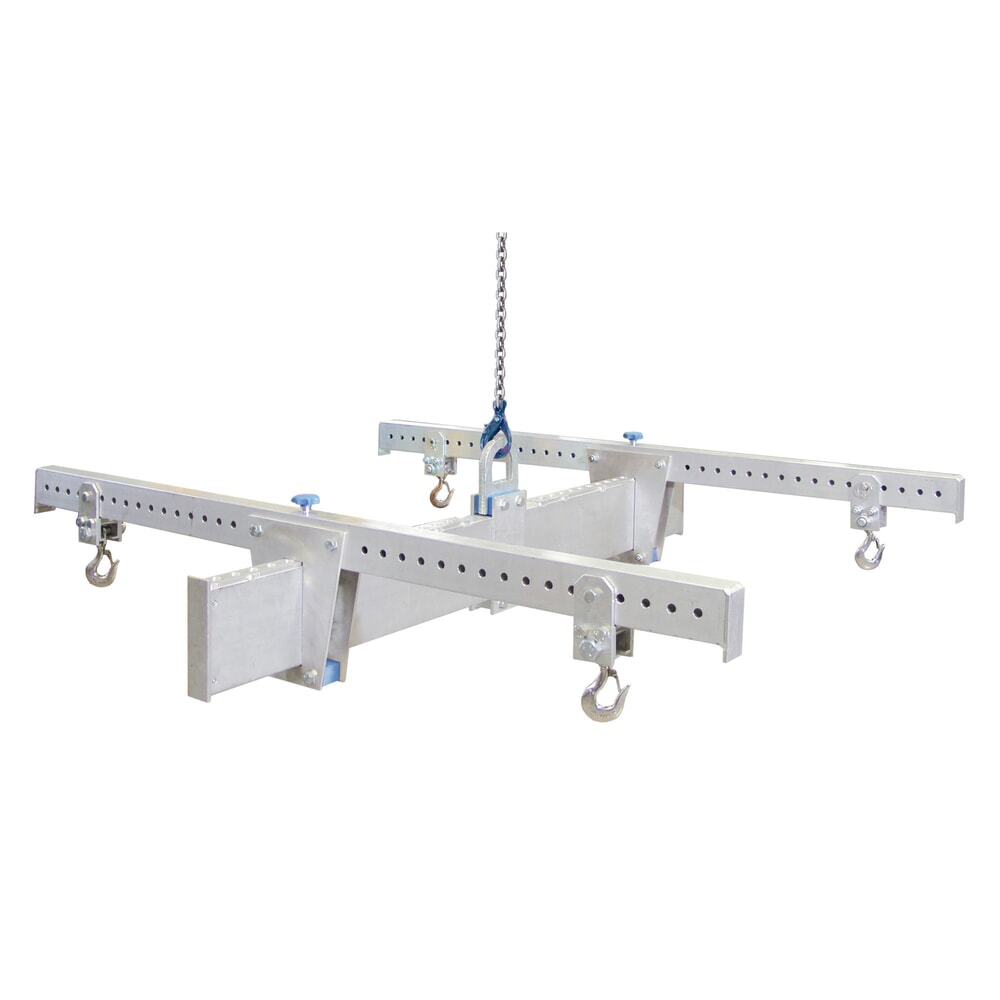 Produktabbildung: SCHILLING Alu-Lasttraverse in H-Bauweise, mit 4 Sicherheitshaken, Hauptträger 2 m, Querträger 2 m, TK 1000 kg