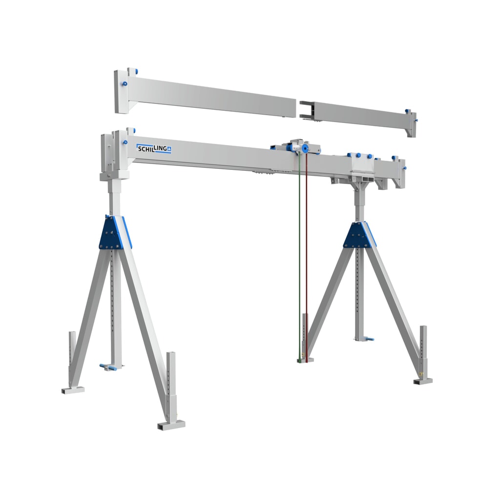 Produktabbildung: SCHILLING Alu-Portalkran mit teilbarem Doppelträger, Einhängepunkt 2787-4337 mm, Länge 7000 mm, TK 1000 kg