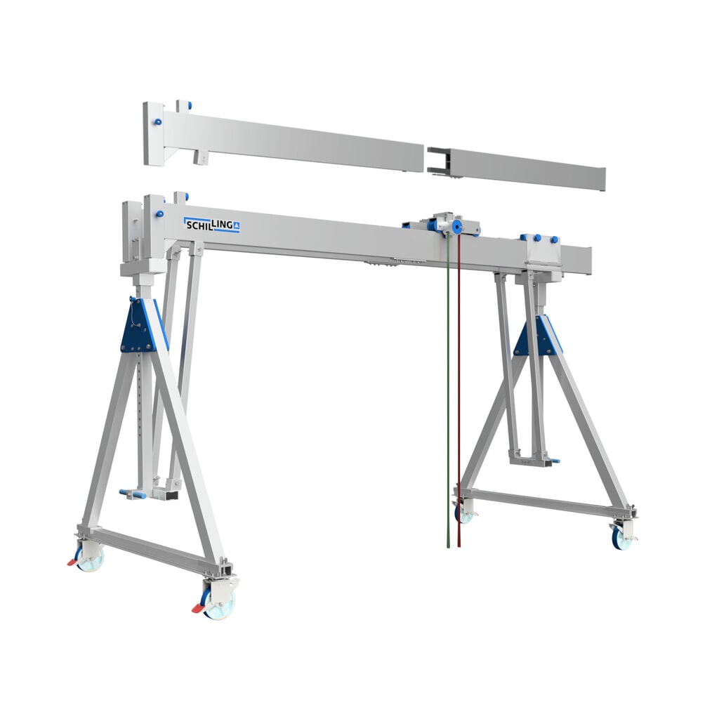 Produktabbildung: SCHILLING Alu-Portalkran mit teilbarem Doppelträger, verfahrbar, Einhängepunkt 2924-4074 mm, Länge 4000 mm, TK 1000 kg