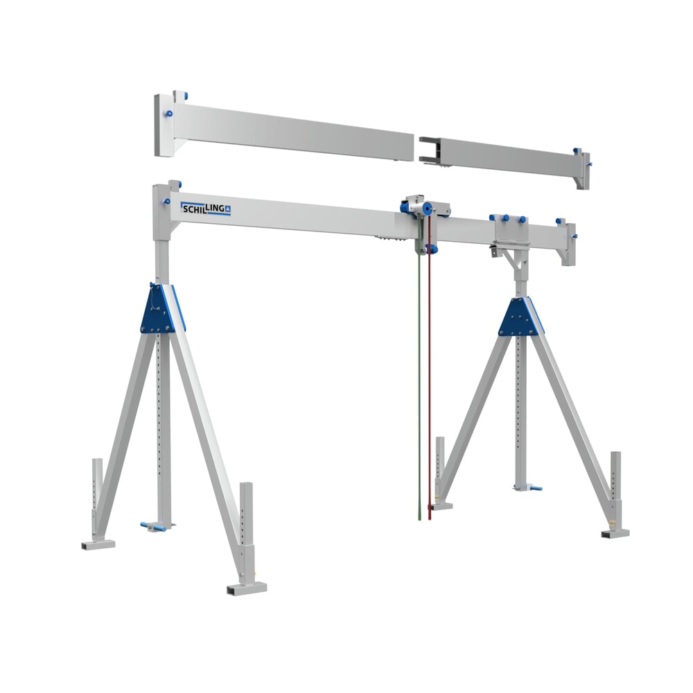 Produktabbildung: SCHILLING Alu-Portalkran mit teilbarem Träger, Einhängepunkt 2.310-4.010 mm, Länge 4.000 mm, TK 1.000 kg
