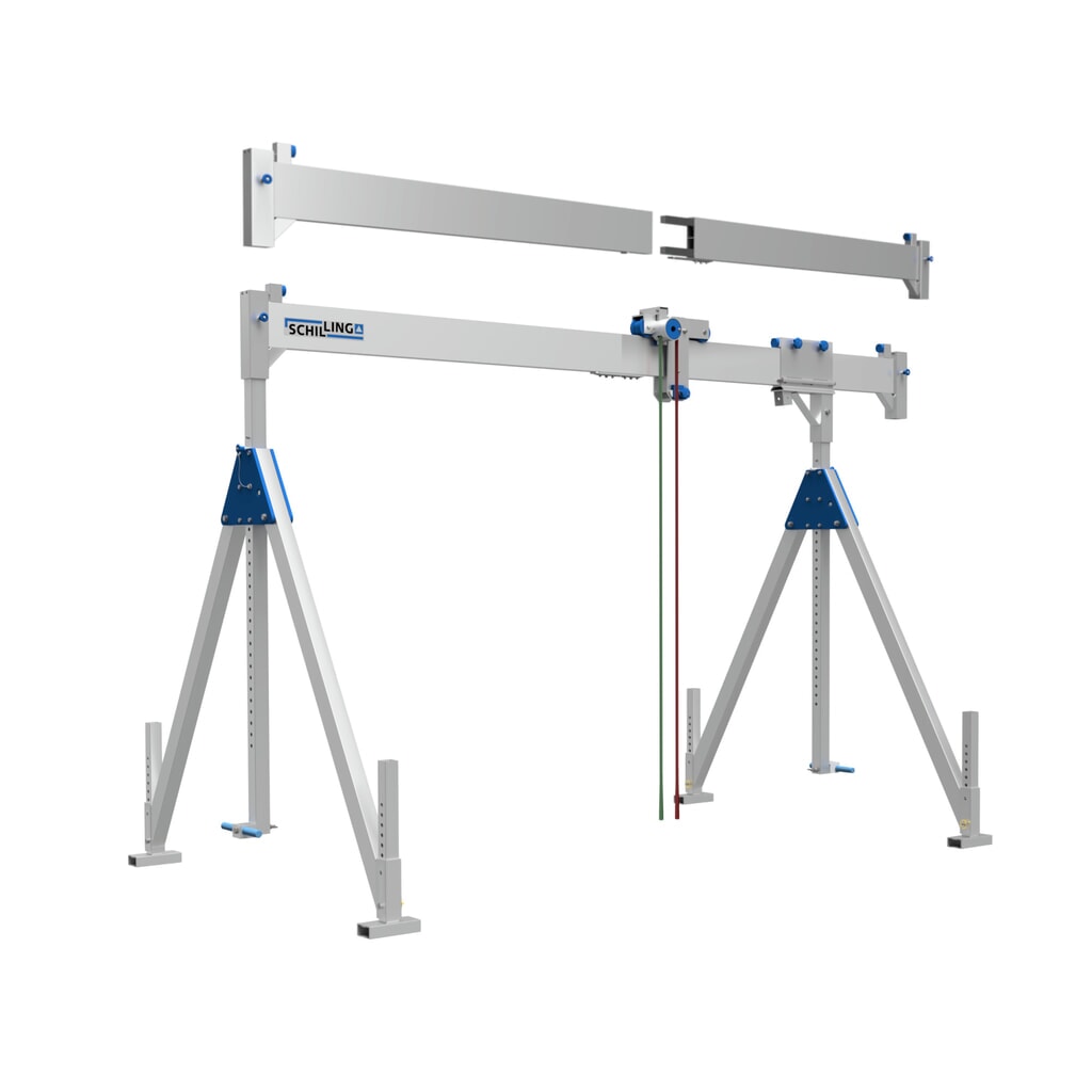 Produktabbildung: SCHILLING Alu-Portalkran mit teilbarem Träger, Einhängepunkt 2.310-4.010 mm, Länge 5.000 mm, TK 1.000 kg