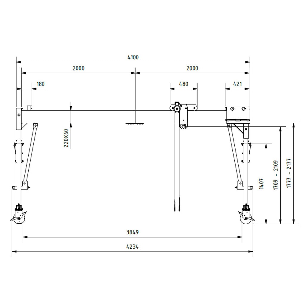 Produktabbildung Nr. 2: SCHILLING Alu-Portalkran mit teilbarem Träger, verfahrbar, Einhängepunkt 1.699-2.099 mm, Länge 4.000 mm, TK 1.000 kg