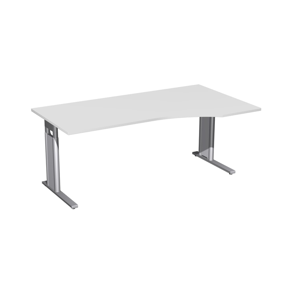 Geramöbel Manuell höhenverstellbarer Schreibtisch Profi, C-Fuss-Gestell, PC-Form-Tischplatte rechts, BxT 1.800 x 800/1.000 mm, lichtgrau Produktabbildung: Geramöbel Manuell höhenverstellbarer Schreibtisch Profi, C-Fuss-Gestell, PC-Form-Tischplatte rechts, BxT 1.800 x 800/1.000 mm, lichtgrau