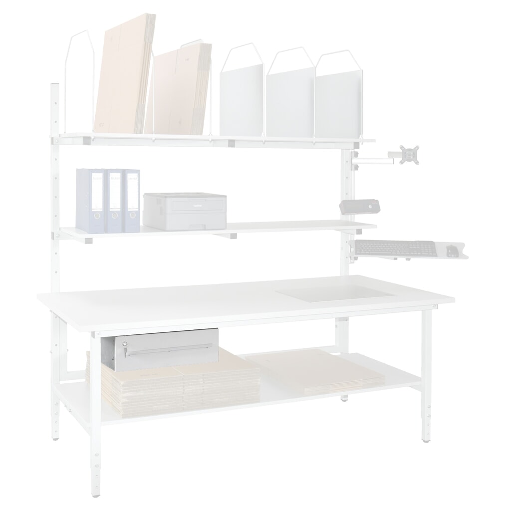 Schublade, abschliessbar, für DAHMEN Packtische Classic und Multiplex, HxBxT 160 x 490 x 450 mm, lichtgrau Produktabbildung Nr. 2: Schublade, abschliessbar, für DAHMEN Packtische Classic und Multiplex, HxBxT 160 x 490 x 450 mm, lichtgrau