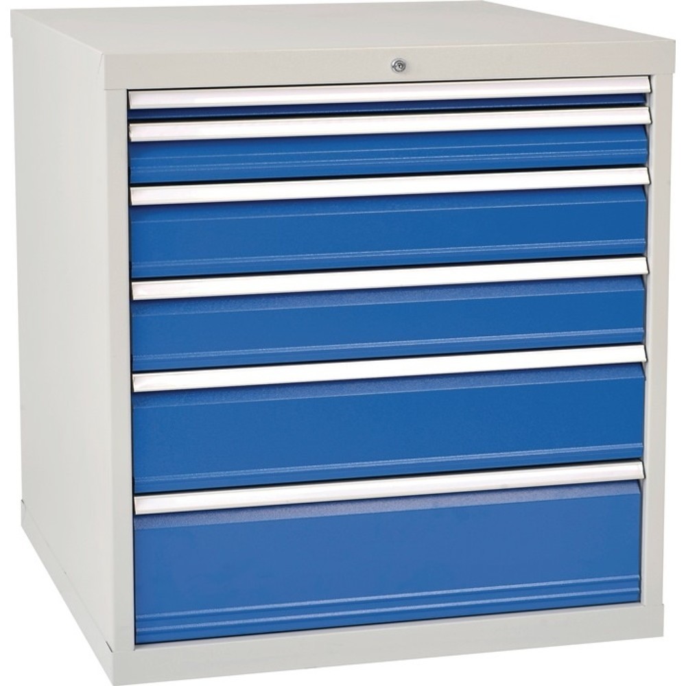 Produktabbildung: Schubladenschrank, grau/blau 6 Schubl., H1019xB1005xT736mm, Vollauszug