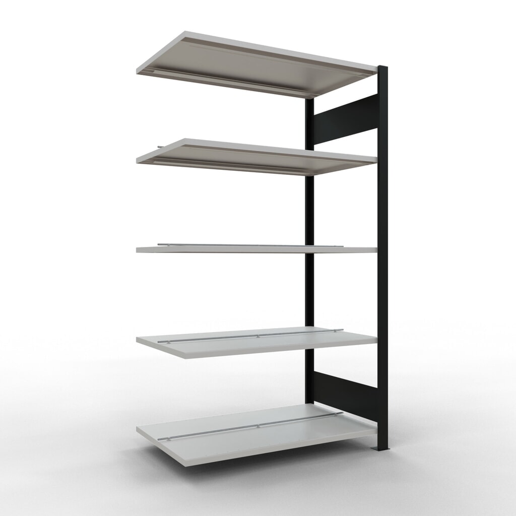 SCHULTE Aktenregal AF, doppelseitig, mit Mittelanschlägen, FL 150 kg, schwarz, HxBxT 1.800 x 1.000 x 600 mm Produktabbildung: SCHULTE Aktenregal AF, doppelseitig, mit Mittelanschlägen, FL 150 kg, schwarz, HxBxT 1.800 x 1.000 x 600 mm